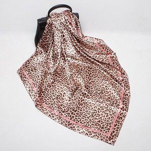NEW Brown Pink Leopard Animal Printed Square Silky Scarf Wrap